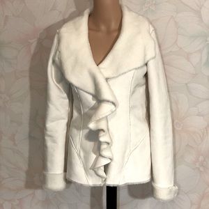 WHITE HOUSE BLACK MARKET Faux Suede Frill Jacket XXS RARE!